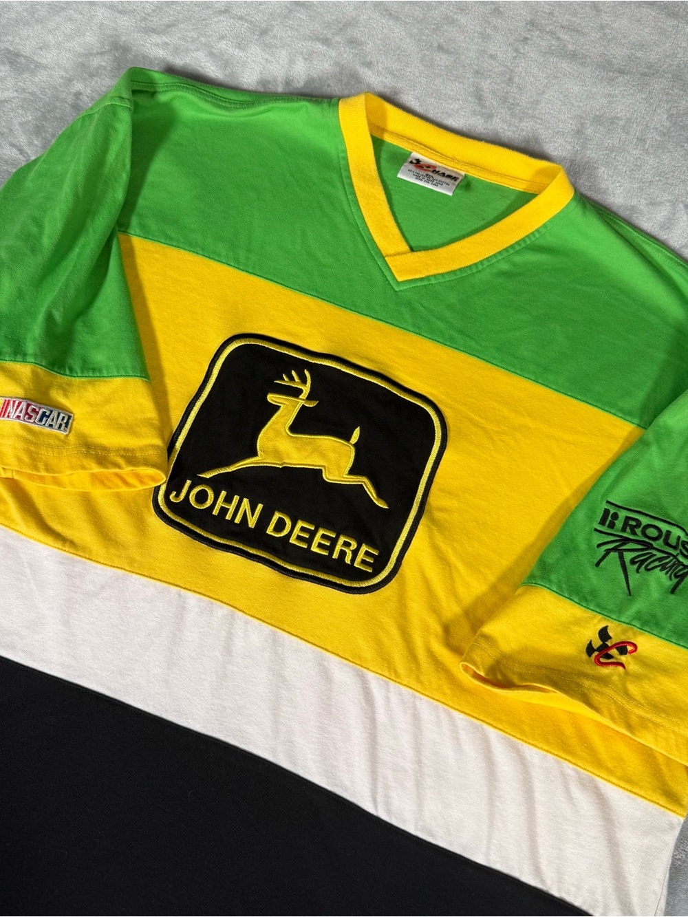 Vintage NASCAR John Deere V-Neck T Shirt Mens 2XL Chase Authentics Roush Racing